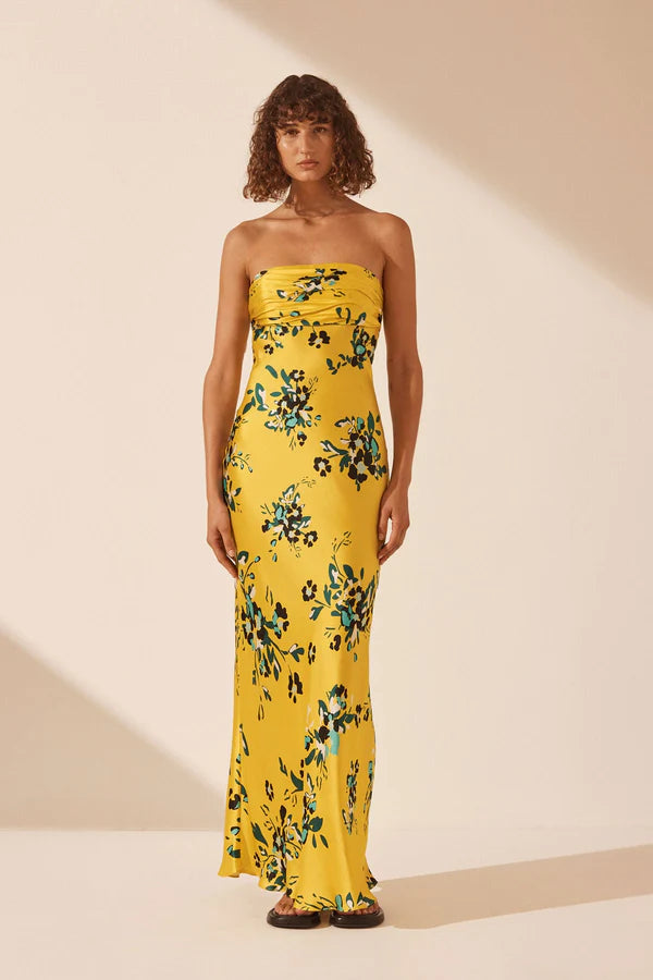 SILK RUCHED BODICE MAXI DRESS ROMILLY