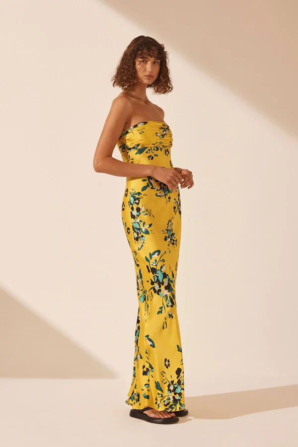 SILK RUCHED BODICE MAXI DRESS ROMILLY